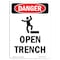 Signmission OSHA Danger Sign, Open Trench, 10in X 7in Rigid Plastic, 7" W, 10" H, Portrait, Open Trench OS-DS-P-710-V-1509 - alternate 1